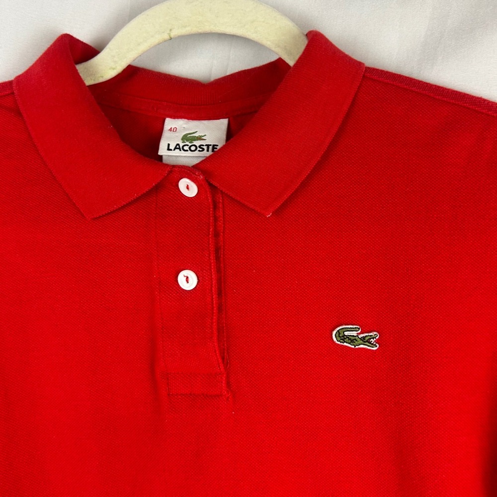 Lacoste Womens Red Cotton Pique Short Sleeve Polo Shirt Size 40 Medium Crocodile - Picture 4 of 8